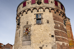 The Hoofdtoren (Main Tower) is a round, 16th-century tower that dominates the harbor entrance in Hoorn